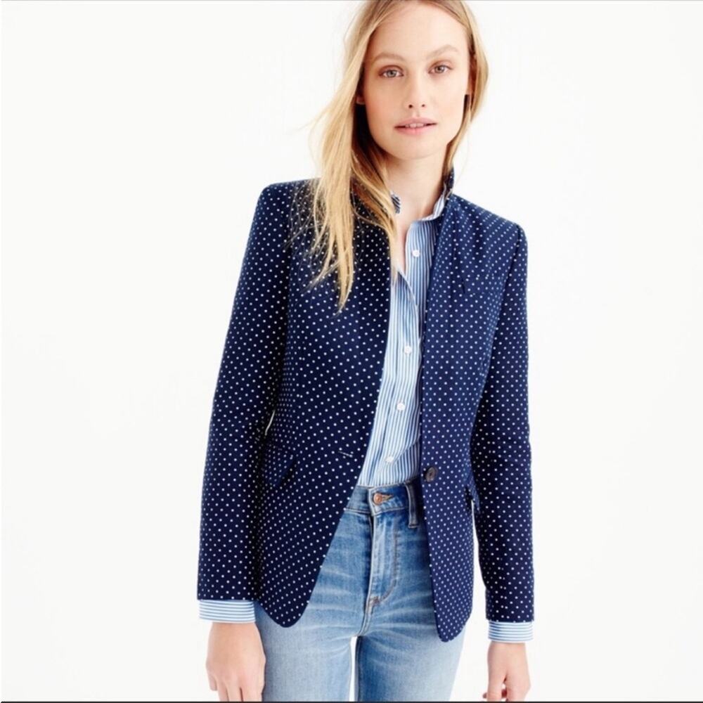 J. Crew regent blazer linen blue polka dot sz‎ 2